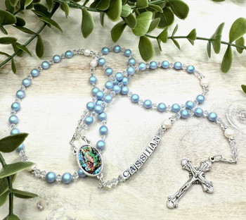 Crystal Faith Collection Guardian Angel Personalised Swarovski Rosary Beads ✝ Custom Baptism & Communion Gift 