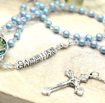 Crystal Faith Collection Guardian Angel Personalised Swarovski Rosary Beads ✝ Custom Baptism & Communion Gift 