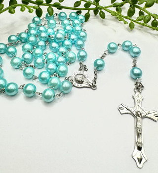 Blue Faux Pearl Rosary Beads   Blue Faux Pearl Rosary Beads