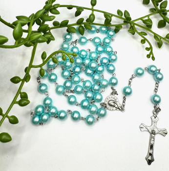 Blue Faux Pearl Rosary Beads   Blue Faux Pearl Rosary Beads