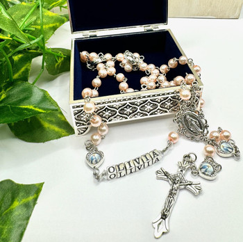 Our Lady of Grace Pink Faux Pearl Rosary Beads   Our Lady of Grace Pink Faux Pearl Rosary Beads