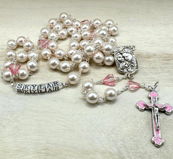 Crystal Faith Collection Premium Pink Glass Pearl Rosary Beads - Exclusive to Gifted Memories Faith  Crystal Faith Collection Premium Pink Glass Pearl Rosary Beads - Exclusive to Gifted Memories Faith