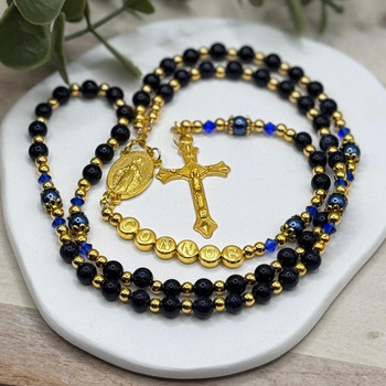 Crystal Faith Collection Personalised Blue Goldstone & Swarovski Crystal Rosary – Custom Catholic Gift  Crystal Faith Collection Personalised Blue Goldstone & Swarovski Crystal Rosary – Custom Catholic Gift