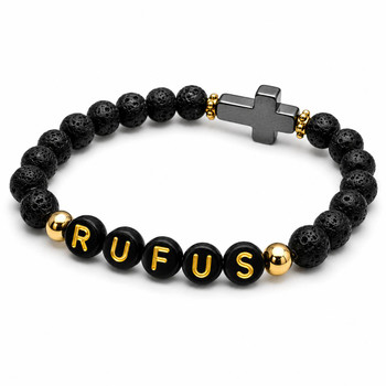  Black Lava Stone Personalised Communion or Confirmation Bracelet 