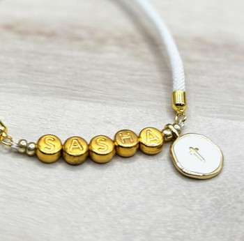  White and Gold Adjustable Personalised Bracelet 