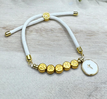  White and Gold Adjustable Personalised Bracelet 