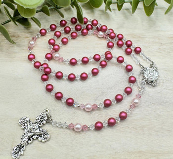 Crystal Faith Collection ‘Rose of Mary’ Personalised Swarovski Rosary Beads ✝ Custom Baptism or Communion Gift 