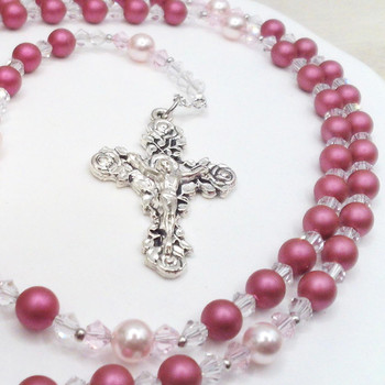 Crystal Faith Collection ‘Rose of Mary’ Personalised Swarovski Rosary Beads ✝ Custom Baptism or Communion Gift 