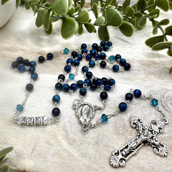 Crystal Faith Collection Blue Tiger Eye and Swarovski Crystal Personalised Rosary Beads Australia  Crystal Faith Collection Blue Tiger Eye and Swarovski Crystal Personalised Rosary Beads Australia