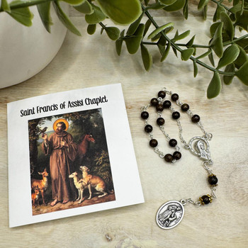  Brown Mahogany Jasper Chaplet Of Saint Francis of Assisi 