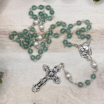  Aventurine and Faux Pearl Catholic Rosary Bead 