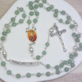 Aventurine and Faux Pearl Catholic Rosary Bead 