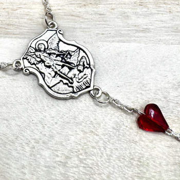 Saint Michael Red Crystal Car Rosary Beads   Saint Michael Red Crystal Car Rosary Beads