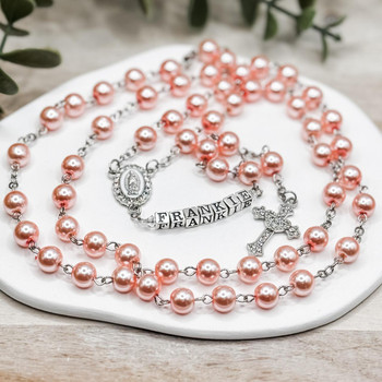  Peach Faux Pearl Quality Rosary Beads - Gifted Memories Faith Australia 