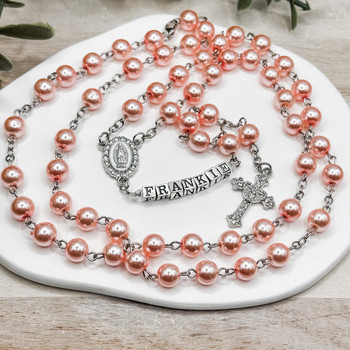  Peach Faux Pearl Quality Rosary Beads - Gifted Memories Faith Australia 