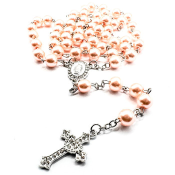  Peach Faux Pearl Quality Rosary Beads - Gifted Memories Faith Australia 