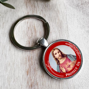  Round Sacred Heart Of Jesus Colour Keyring 