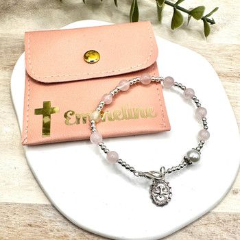 Rose Quartz One Decade Rosary Bracelet For Confirmation   Rose Quartz One Decade Rosary Bracelet For Confirmation
