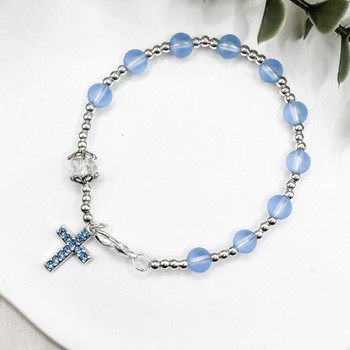  Blue Crystal Cross One-Decade Rosary Bracelet ✝ Faith-Focused Keepsake Gift 