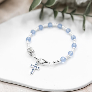  Blue Crystal Cross One-Decade Rosary Bracelet ✝ Faith-Focused Keepsake Gift 