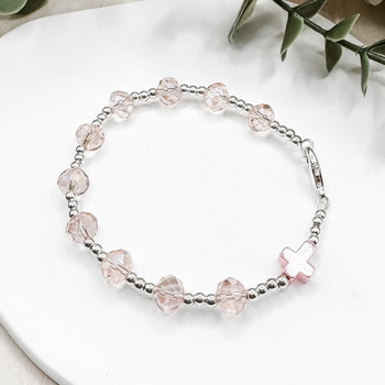  Rose Pink Cross One Decade Rosary Bracelet 