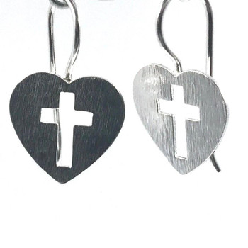  Sterling Silver Cross In Heart Earrings 