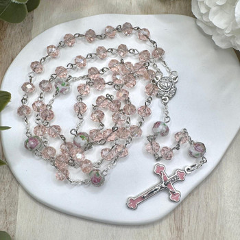  Personalised Pink Rosary Beads - 'Posy'  