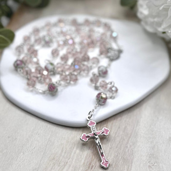  Personalised Pink Rosary Beads - 'Posy'  