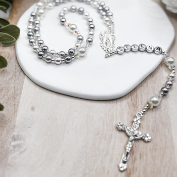 Crystal Faith Collection Faux Pearl and Swarovski Crystal Rosary  - Personalisation Included 