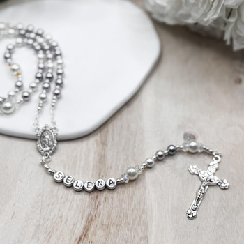 Crystal Faith Collection Faux Pearl and Swarovski Crystal Rosary  - Personalisation Included 