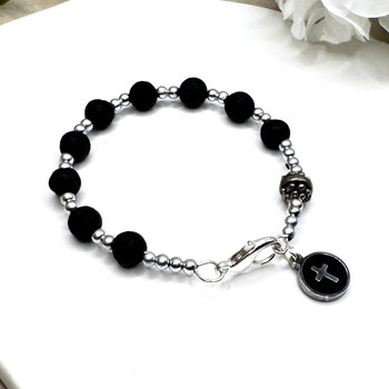  Black Lava Stone One Decade Rosary Bracelet 