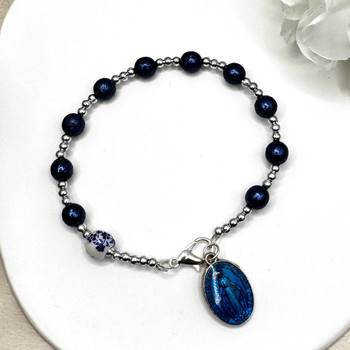  Blue Miraculous One Decade Rosary Bracelet 