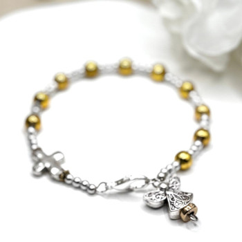  Silver and Gold Angel One Decade Rosary Bracelet 