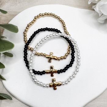  Set of 3 Gold Cross Bracelets 