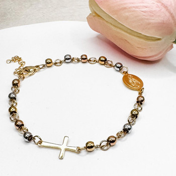  Gold, Rose Gold and Silver-toned Miraculous Rosary Bracelet 