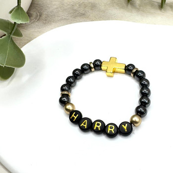  Hematite Personalised Christian Bracelet 