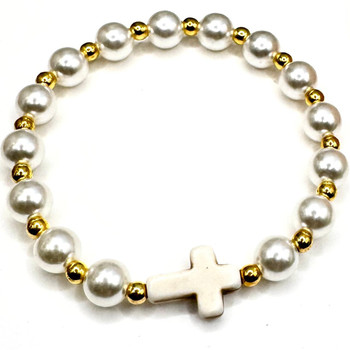  White Faux Pearl Christian Bracelet 