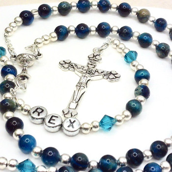 Crystal Faith Collection Blue Tiger Eye Rosary Beads for Communion ✝ Swarovski Crystal Personalised Gift 