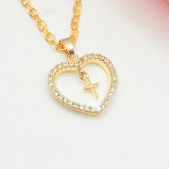 Crystal Heart and Cross Necklace   Crystal Heart and Cross Necklace