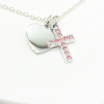  Personalised Pink Crystal Cross Christian Necklace - Confirmation or First Communion Jewellery 