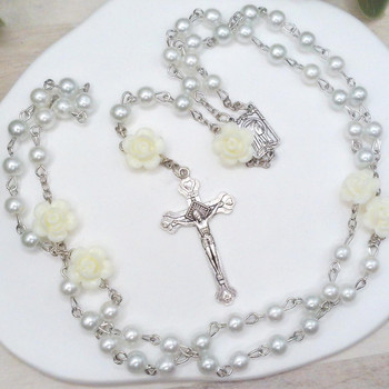  White Rose Personalised Rosary Beads 