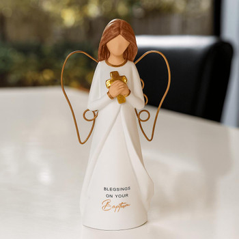  Baptism Angel Figurine with Gold Cross – 16cm Keepsake Gift | Ships Fast 
