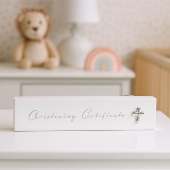  Elegant Silver and White Christening Certificate Holder 