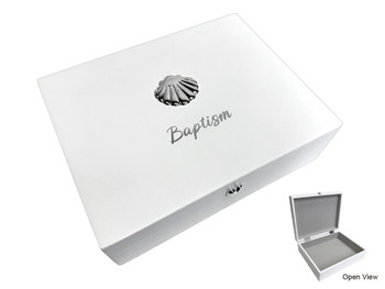  Baptism Keepsake Memory Box – White Wood with Engraving Option 