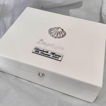  Baptism Keepsake Memory Box – White Wood with Engraving Option 