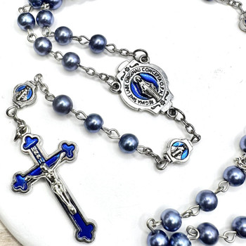  Miraculous Blue Faux Pearl Rosary Beads 