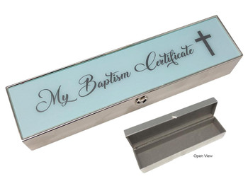 Silver and Enamel Baptism Certificate Holder - Blue   Silver and Enamel Baptism Certificate Holder - Blue