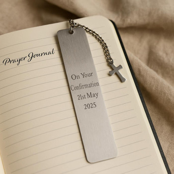  Stainless Steel Christian Bookmark with Cross Charm – Scripture Verses – Engravable Gift 