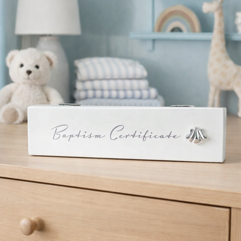 Elegant Silver and White Baptism Certificate Holder
