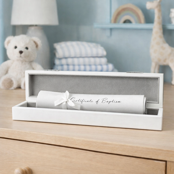 Elegant Silver and White Baptism Certificate Holder